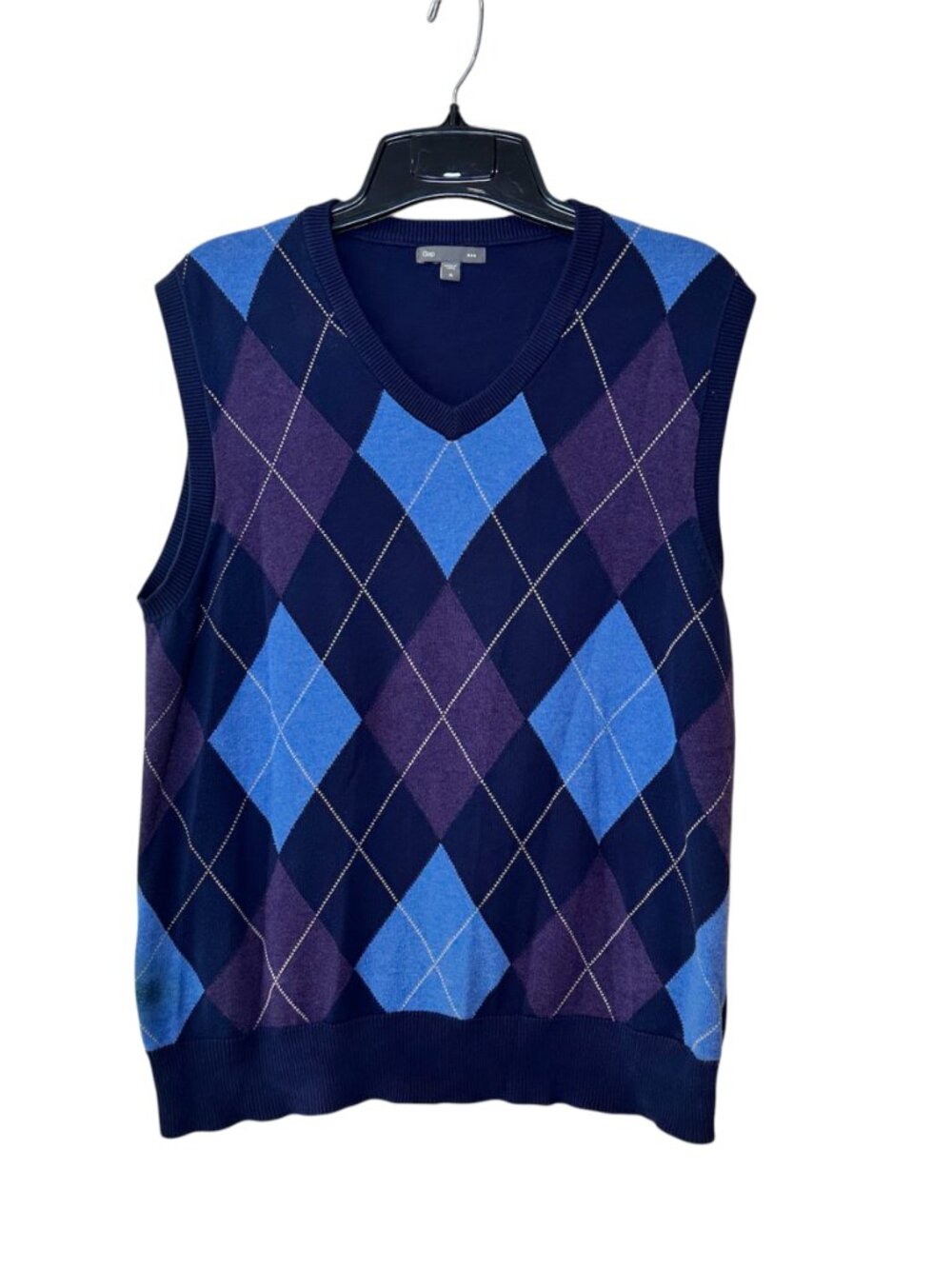 TWO Gap Mens Argyle Sweater Vests Size M Blue Purple Gray Grandpa 100% Cotton - Picture 4 of 16